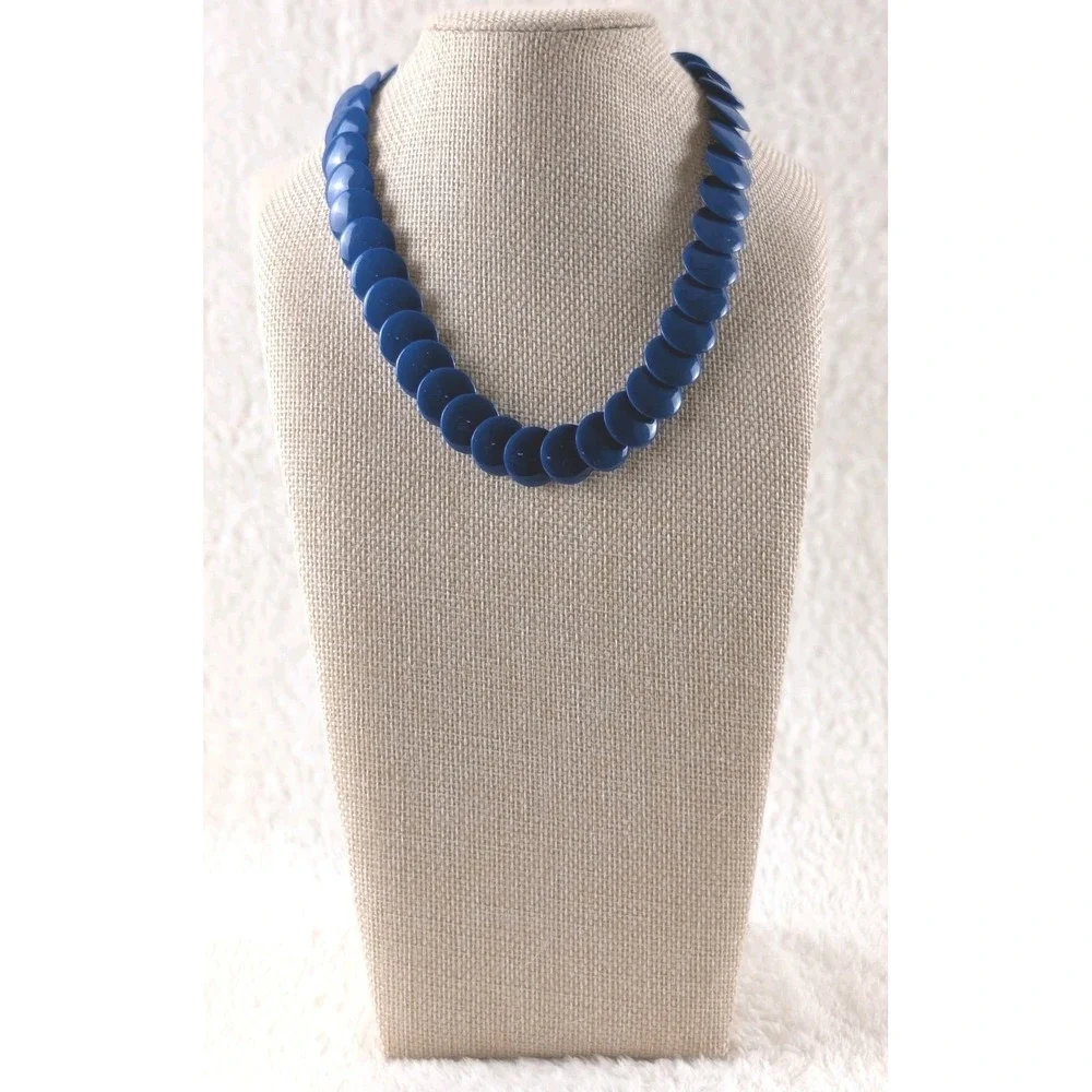 Blue Disc‎ Bead Necklace Statement Collar Resin Beads Gold Tone Clasp